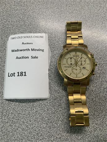 Men's Metal Gold Tone Citizen's Eco Drive Chronography Wristwatch