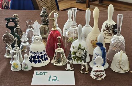 Mixed Bell Collection: Fenton, Ceramic, Glass & More Maker, Style & Size Vary