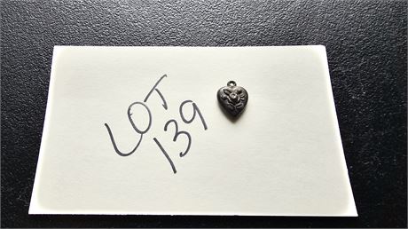 Antique Sterling Puffy Heart Embossed Rose Charm .032OZT