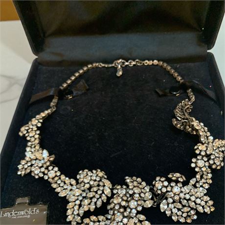 Vintage Lindenwold Fine Jewelers Rhinestone Lattice Statement Necklace