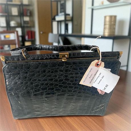 Sterling U.S.A. Genuine Black Alligator Leather Purse W/Metallic Frame