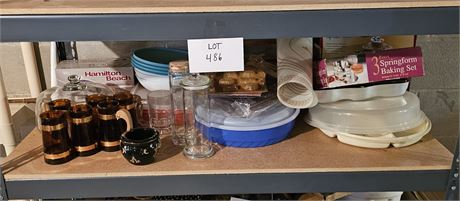Mixed Kitchen Lot- Molds, Storage, Iron, Bread Box & More
