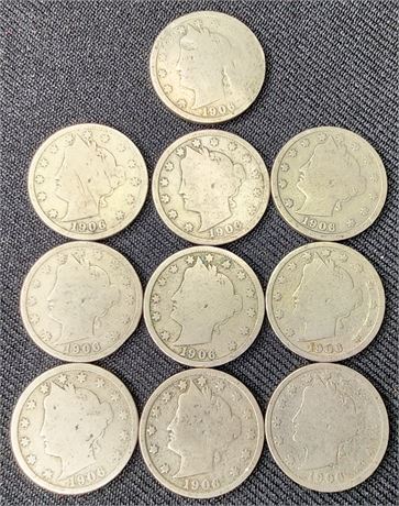 (10) 1906 Liberty V Nickels