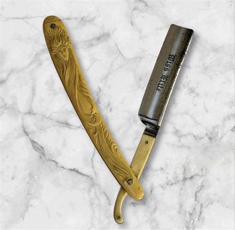 Antique 1911 The Wiss Elite Straight Razor w/ Fancy Celluloid Handle