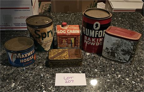 Vintage Tins- Maxwell House, Log Cabin, Rumford & More