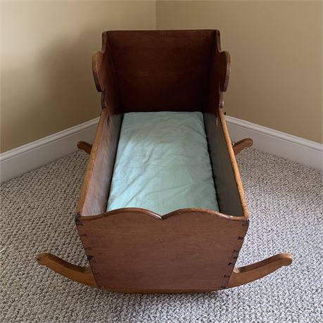 19th Century Wooden Rocking Cradle Bassinet - 41"L x 17"W (at legs)
