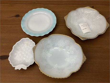 Hazel Atlas Crinoline Plate, Hazel Atlas Milk Glass Grape Shaped Candy Dish