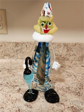 Murano Italian Glass Colorful Clown w/ Umbrella