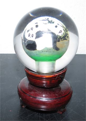 Chinese Reverse Painted Panda Bear Crystal Globe