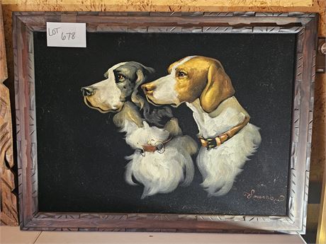 Signed Black Velvet English Setters Painting