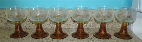 Vintage Etched MCM Wine Goblets