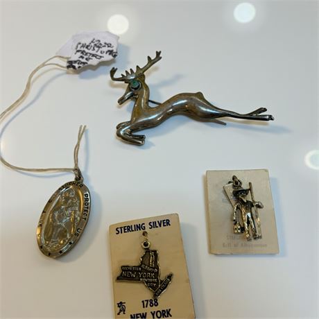 Old Sterling Silver Turquoise Mexico Deer Brooch, Bell Trading Post Moonshiner