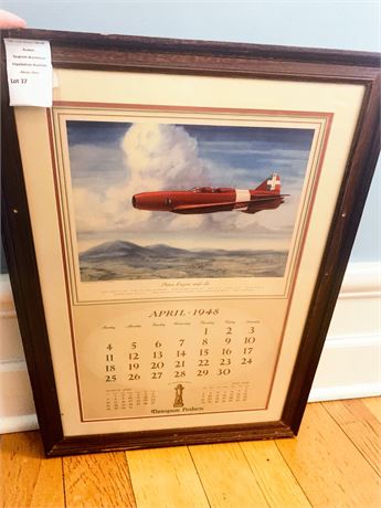1948 Framed Thompson Products Art Calendar W/Aircraft Artwork By Charles Hubbell