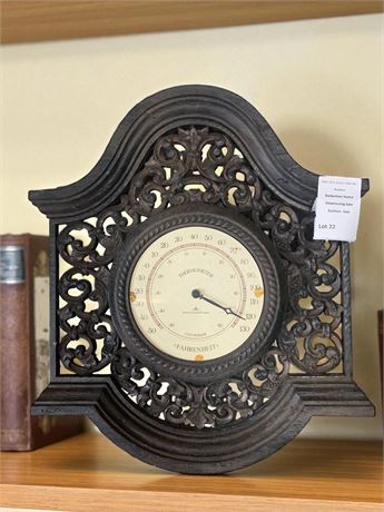 Aneroid Barometer and Thermometer In Ornate Plastic In Acorn & Leaf Motif
