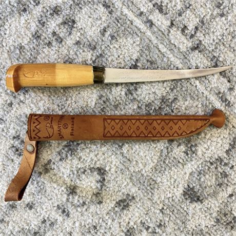 Signed J. Marttiini Finland Fillet Knife w/ Leather Sheath