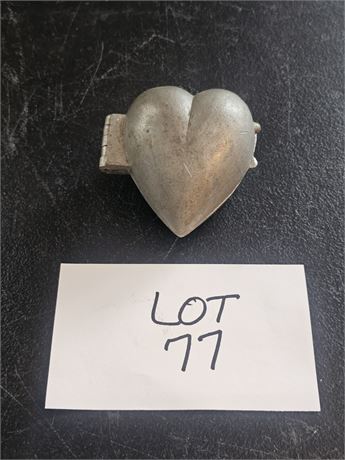 Antique Metal Hinged Chocolate Heart Mold – Candy, Off-Center Design, No Clamps