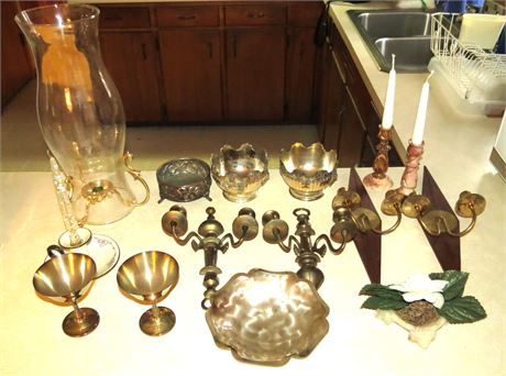 Mixed Lot: Candleholders, Dishes