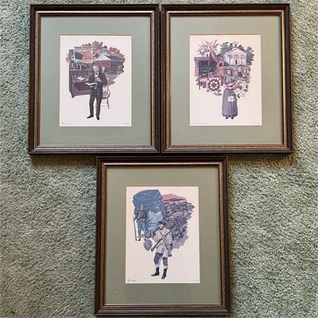 K. Lipstren Pencil Signed Framed Art Prints, Lot of 3 - 15 x 18"