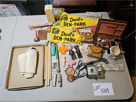 Mixed Vintage Lot : Toys / Pennants / Camera & Much More