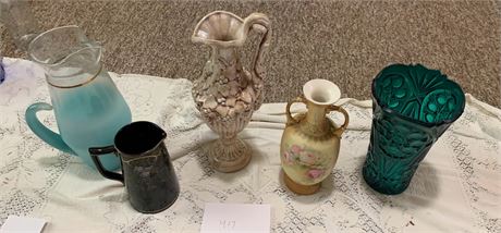 Decorative Glass Ceramic Pitcher Vase Urn Lot