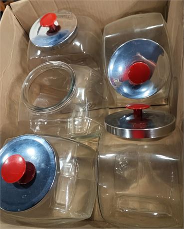 General Store-Style Tilted Candy/Storage Jars W/Lids Lot of 5