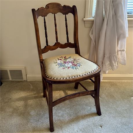 Antique Needlepoint w/ Nailhead Trim Side Chair