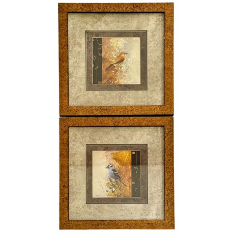 Pair of Custom Framed Sherry Loehr Finch Bird Art Prints - 16"x16"