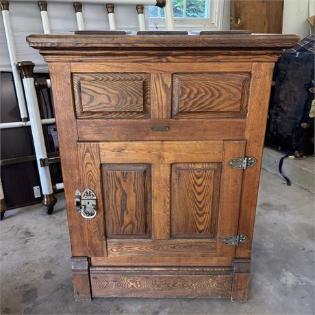 Original Nat'l Belding Hall Oak Ice Box Refrigerator - 33 x 21 x 43"T