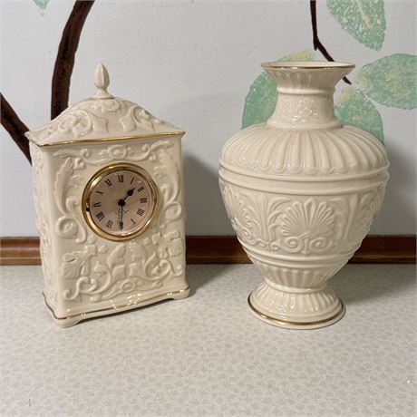 Lenox Classic Porcelain Clock and 9" Vase
