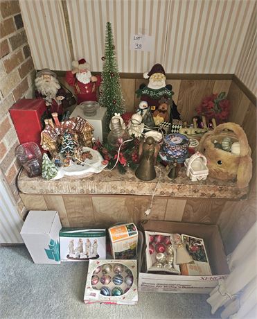 Mixed Christmas Lot- Ceramic Town, Vintage Ornaments, Santa's & Much More