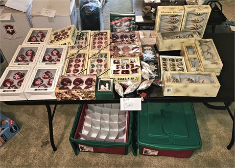 Large Lot of Mixed Christmas Ornaments :Color Size & Maker Vary Bins Included