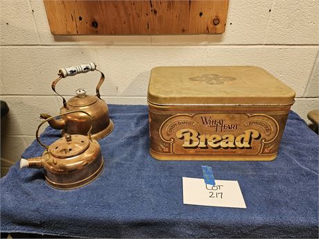 Copper Tea Kettles & Metal Bread Box