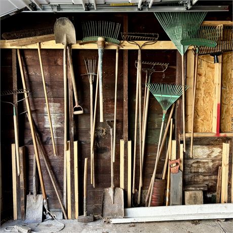 Garage Wall Cleanout - Yard and Lawn Tools, Etc.
