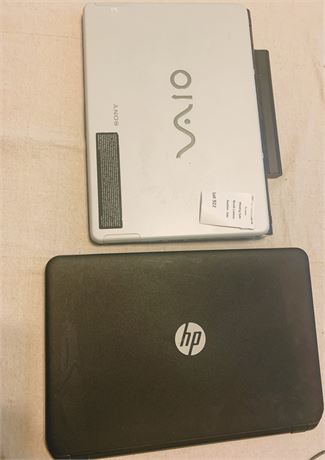 White Sony VAIO Mini Laptop & Black HP Laptop (No Cords)