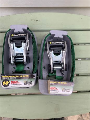 SmartStaps Premium Hatchet Tie Down Straps 14 Feet In Dark Green Set of 2