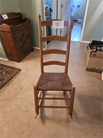 Vintage Ladderback Rocking Chair With Hand Woven Rush Seat