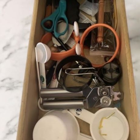 Kitchen Drawer Cleanout - Can Opener, Scissors, Measuring Cups & More