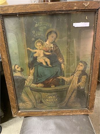 Rosario Ave Maria Religious Print In Wood Frame