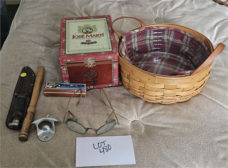 Mixed Antique Lot- Harmonica, Photo, Bottle Opener, Box & More