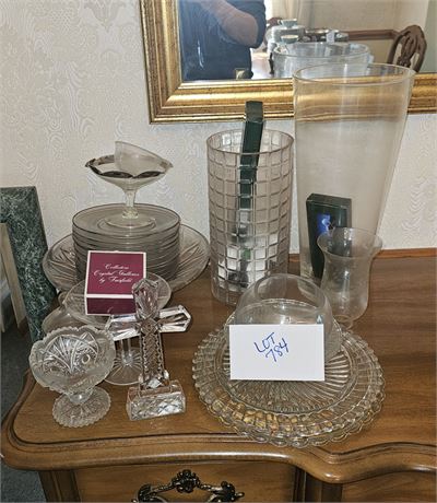 Mixed Clear Glass & Crystal Lot Long Stem Vase, Fairfield, Shannon Crystal &More