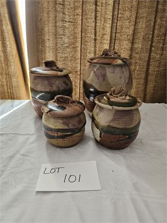 Pottery Brown Mixed Glaze Kitchen Canister Set