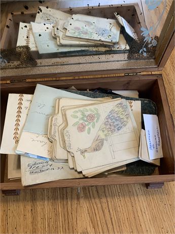 Wood Treasure Chest Style Jewelry Box Full Of Mementos From The WWII Era