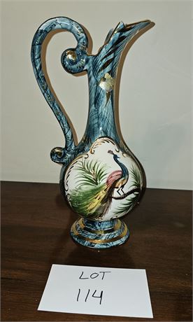 Vintage Hand Painted Peacock Hubert Bequet Vase