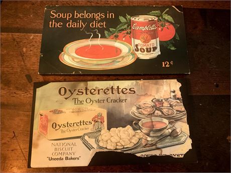 Trolleys Cardboard Signs 1920s Campbell's Tomato Soup, Nabisco Oysterettes