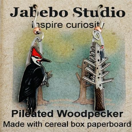 New Pileated Woodpecker Dangle Earrings by Jabebo Studio