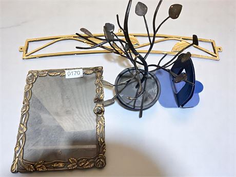 Metal Home Decor Lot - Photo Frame, Wall Art, Jewelry Tree & More