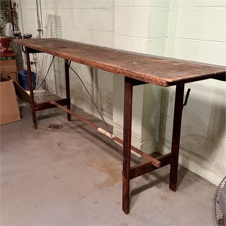 Antique Primitive Folding Leg Carpenters Workbench - 85.5 x 19 x 35"T