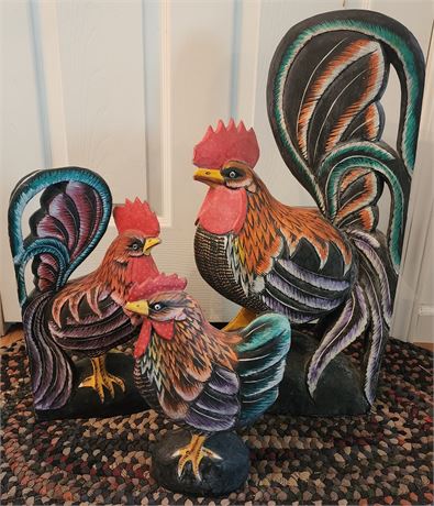 Wooden Set of Roosters