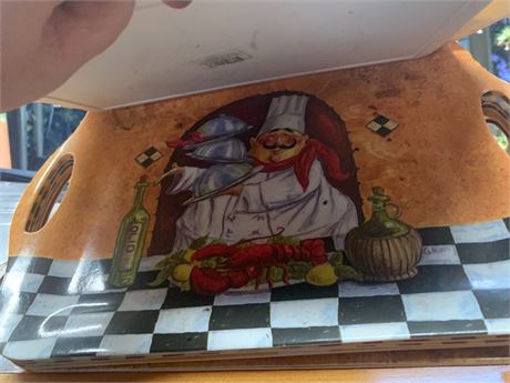 Jennifer Garant Fat Chef Wooden Bistro Tray Lot - Various Patterns - Lot of 8