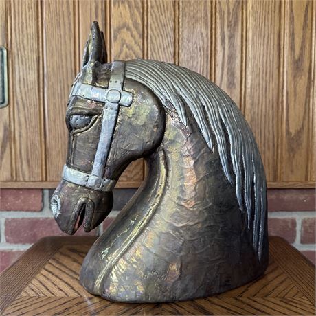 Large Decorative Cast Metal Horse Head Sculpture Statue - Approx. 10 x 13"